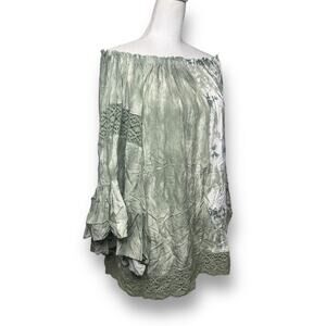 Surf Gypsy Boho Sage Green Tie Dye Blouse Top Sz Medium Tiered Off Shoulder